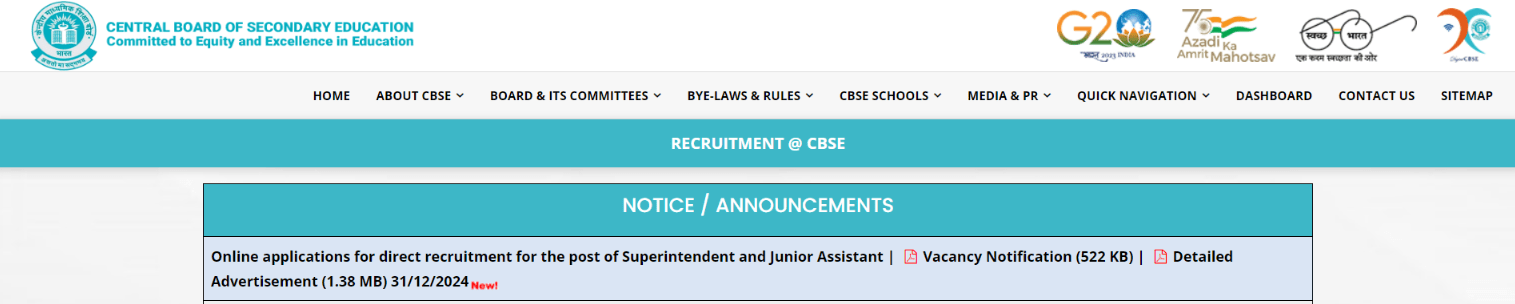 CBSE Superintendent and Junior Assistant Vacancy 2025, CBSE New Vacancy 2025