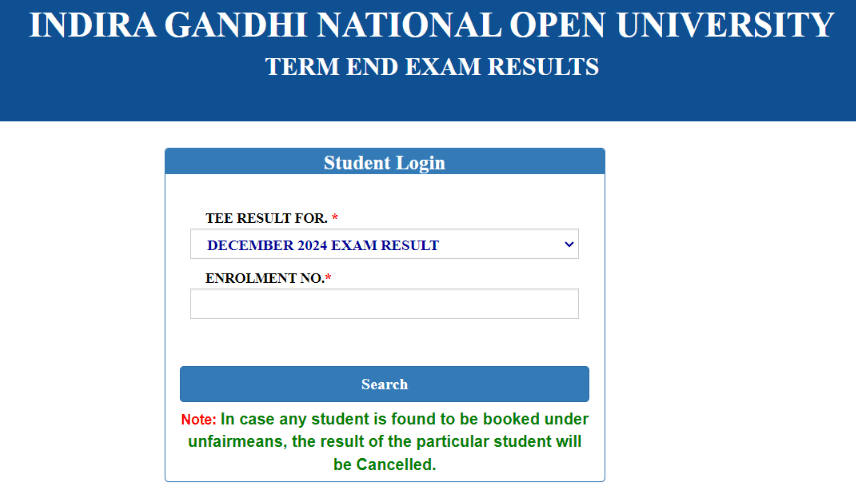 IGNOU Result December 2024, IGNOU TEE December 2024 