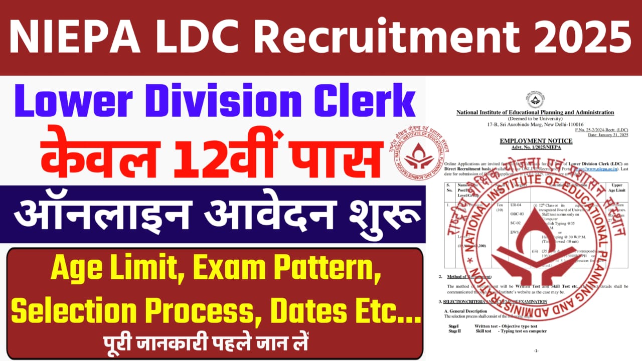 NIEPA LDC Recruitment 2025 Apply Online, NIEPA Lower Division Clerk Vacancy 2025