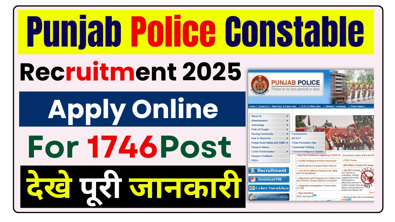 Punjab police constable recruitment 2025 apply online