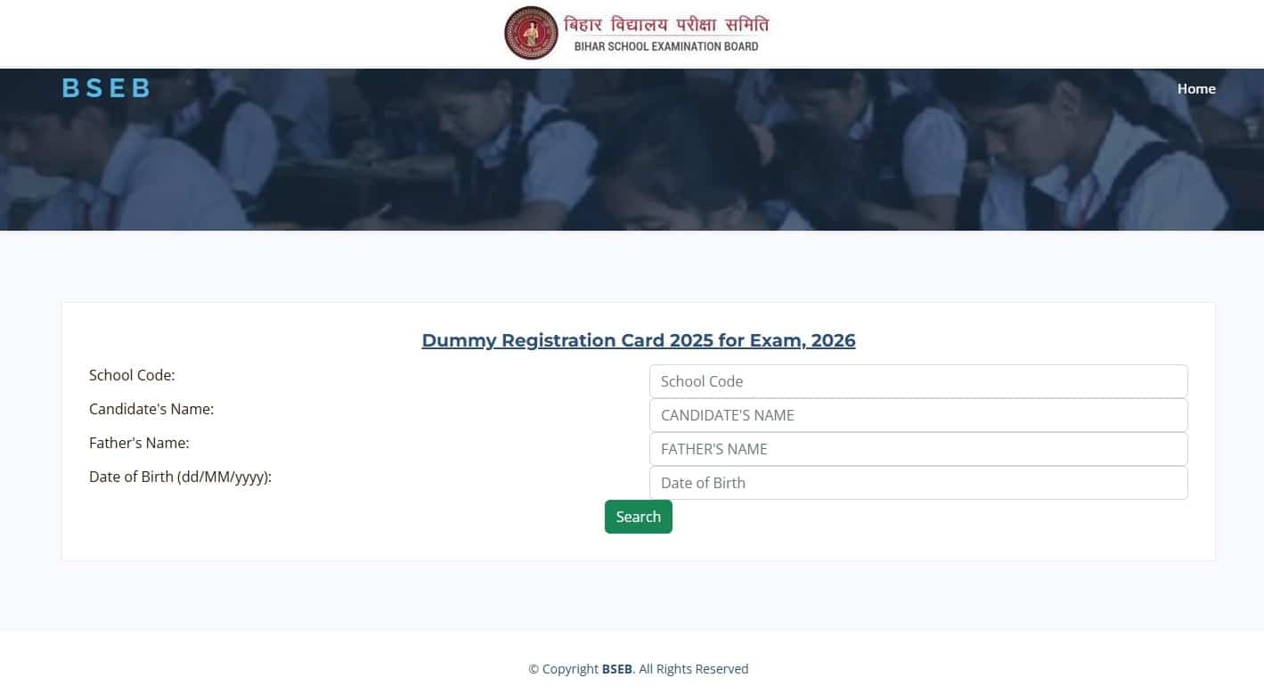 BSEB 10th Dummy Registration Card 2026 Download