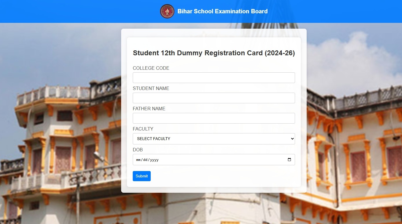 BSEB Inter Dummy Registration Card 2026
